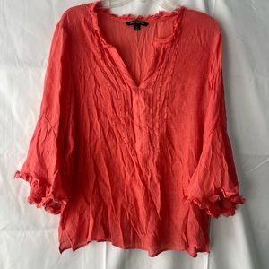 Zac & Rachel Boho Blouse Sz XL Coral/Orange Roll Tab Sleeve